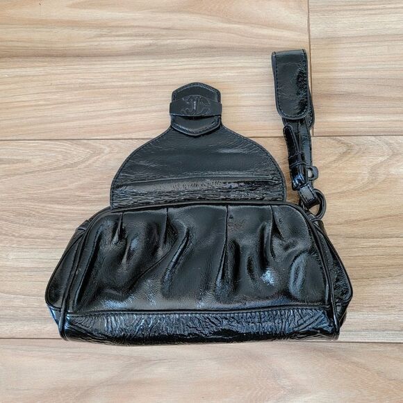 Just Cavalli Patent Leather Flap Dumpling Clutch Wristlet in Black - Picture 14 of 16